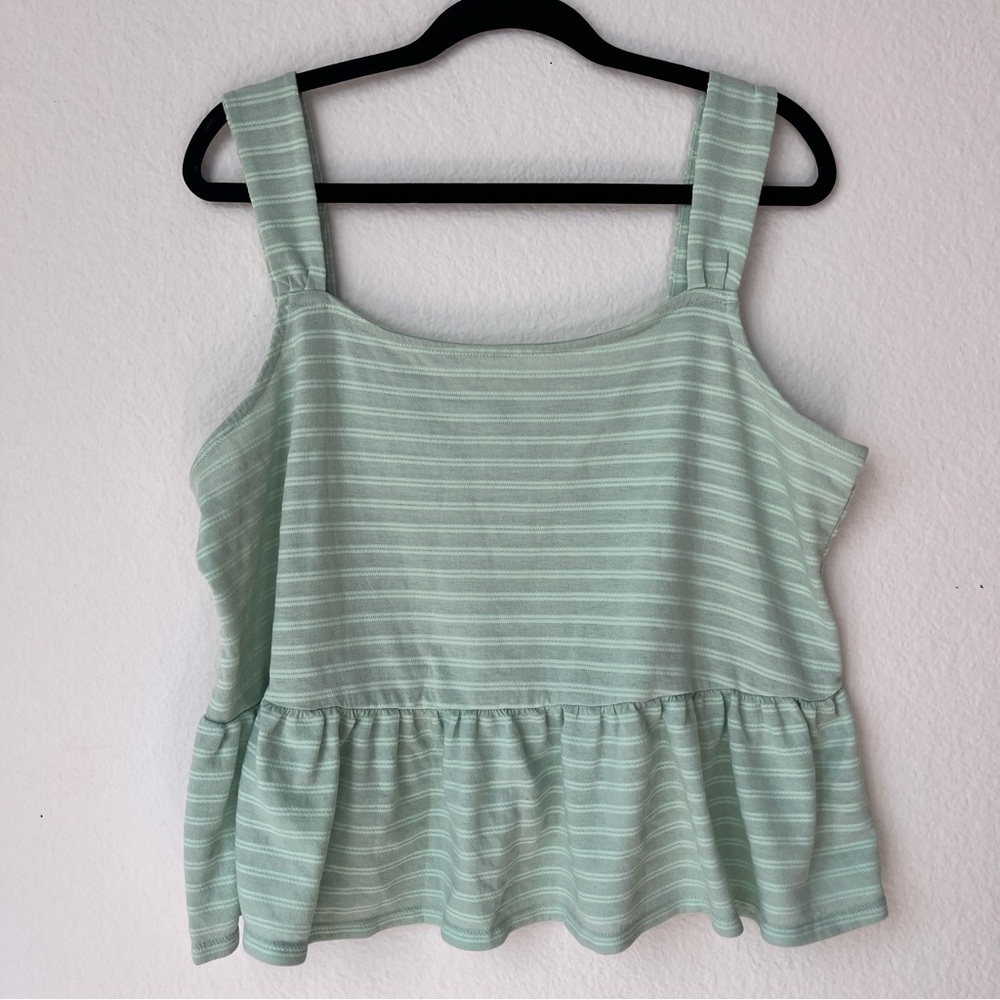Mint‎ Green Striped Peplum Tank XL Soft Girl Coastal Summer Top